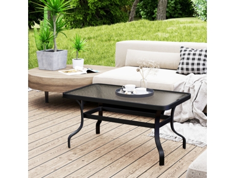 Mesa Lateral Outsunny Em Vidro Temperado, 95x55 Cm, Design Ondulado, Canto Arredondado, Preto, Jardim E Sala Nestor