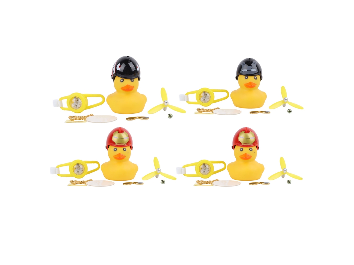 WalshLXq Conjunto de 4 Patinhos Amarelos de Borracha com Hélice e Capacete para Decoração de Painel de Carro e Moto