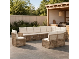 Vidaxl Conjunto De Sofá De Jardim 10 Unid. Bege E Branco Creme Vime Pe