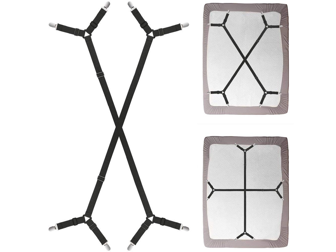 Suporte De Lençol Que Mantém O Lençol No Lugar, Faixa Elástica Ajustável De 100-250 Cm, Pega Triangular, Não Machuca, Ampla Gama De Uso, Preto, Conjun