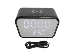 Mali relógio de Mesa Digital Inteligente com Alarme Carregador Sem Fio 10w e Termômetro Preto