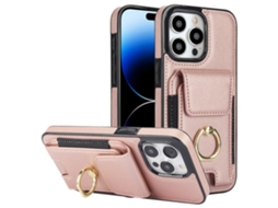Suporte Casa Ouro Para Iphone 14 Pro Max Pele Sintética Com Porta-cartões Rosa