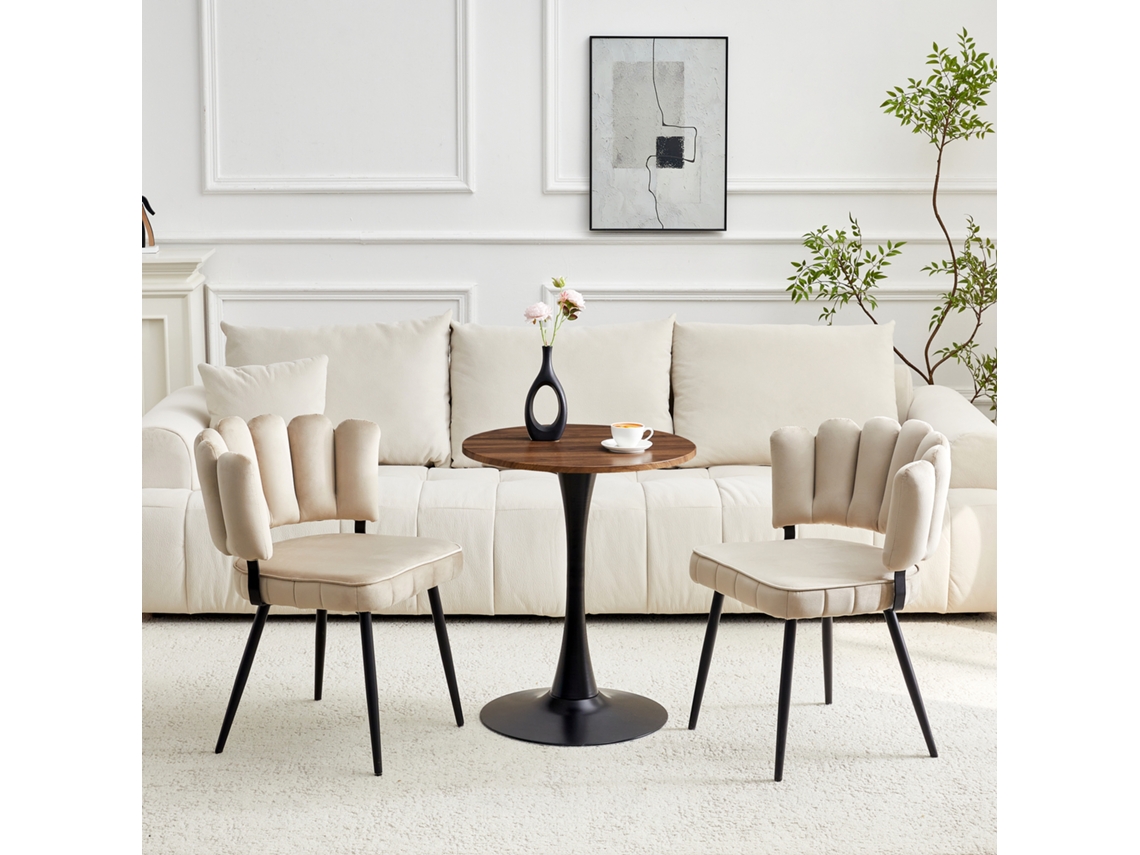 Conjunto Mesa Mdf 60cm 2 Cadeiras Veludo Pétala Metal Preto