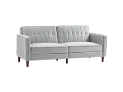 Sofá 2 lugares convertível 189x80,5x78,5cm cinza claro estofado aveludado com encosto ajustável | S/MARCA