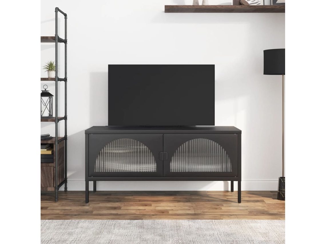 Vidaxl Armário De Tv 105x35x50 Cm Vidro E Aço Preto
