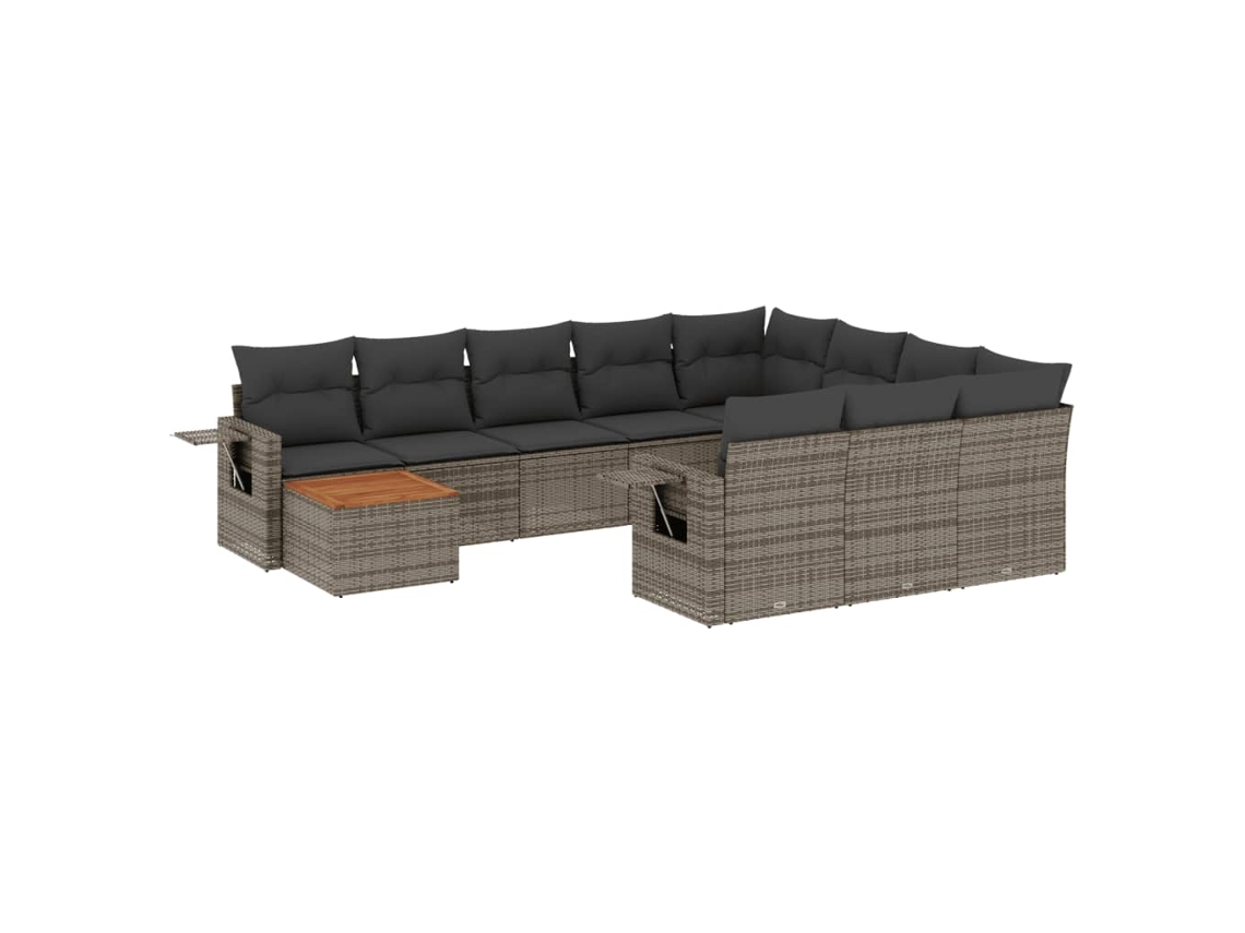 Maison Exclusive - 11 Pcs Conjunto Sofás De Jardim C/ Almofadões Vime Pe Cinzento