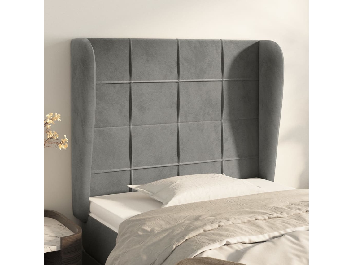 Vidaxl Cabeceira Cama C/ Abas Veludo 103x23x118/128 Cm Cinzento-claro