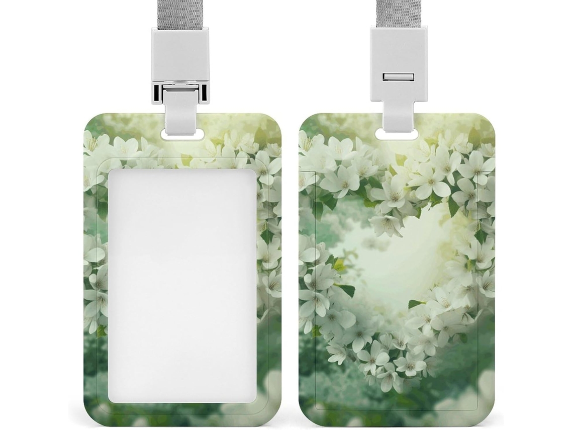 Porta Crachá Com Cordão Várias Flores Brancas, Porta Crachá, Porta Crachá, Capa Protetora Vertical Cartão