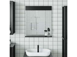 Vidaxl Espelho Wc C/ Prateleira Berg 60x12x70 Cm Madeira Maciça Preto