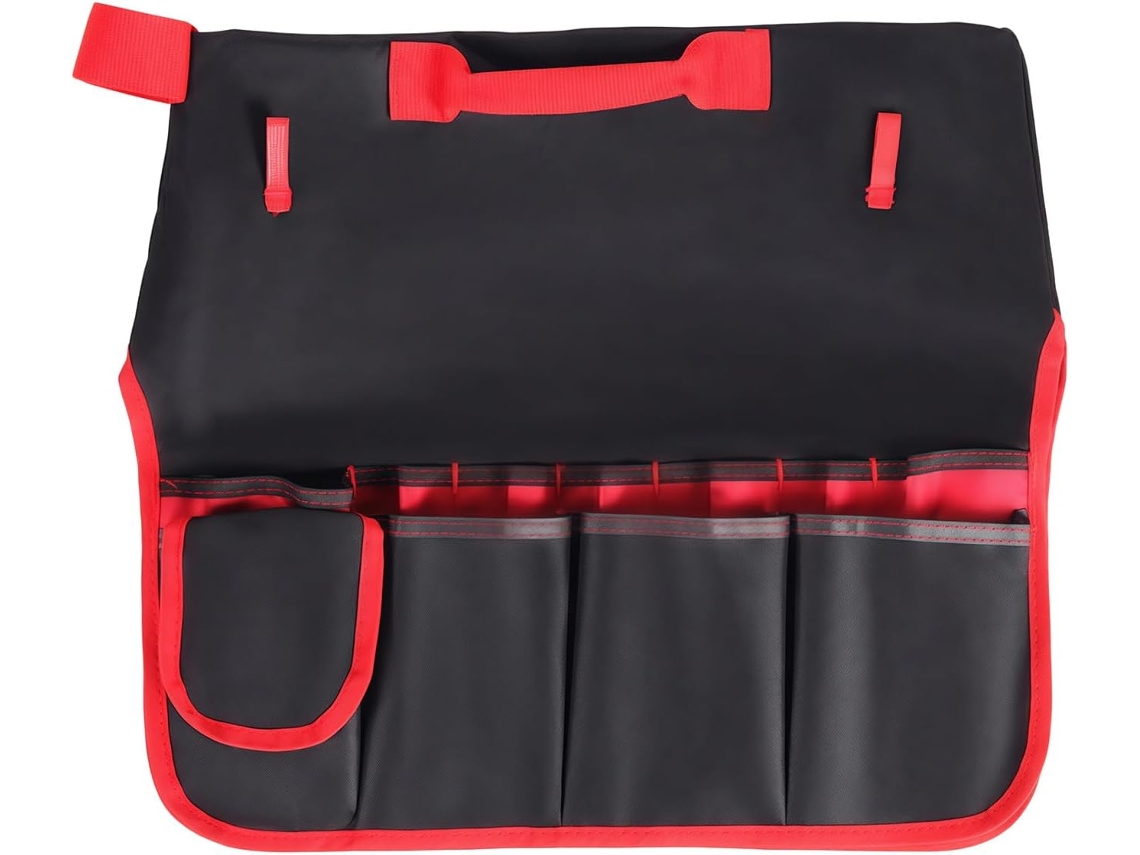 Bolsa de ferramentas de tecido de grande capacidade com 35 compartimentos, ideal para artesanato, reformas domésticas e projetos.