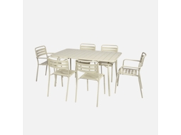 Conjunto De Jardim Com Mesa Bistrô Dobrável Em Aço Com 6 Cadeiras, 140cm, Bege