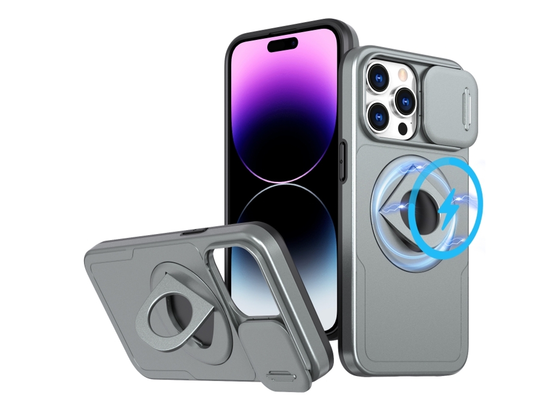 Capa Zruxe Compativel Com Iphone 14 Pro (camshield - Magsafe - Ring Holder - Armor - Cinza Titanio)