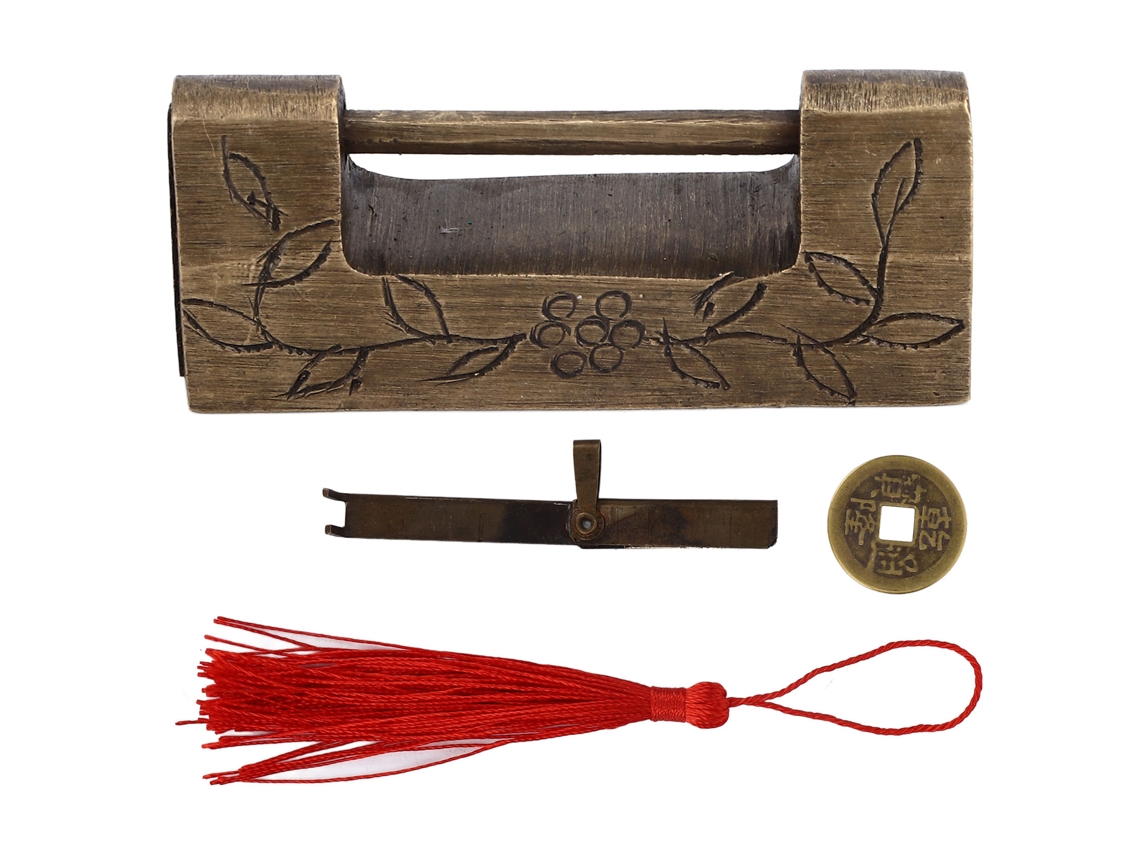 Cerradura Antigua Chinesa De Latón Com Design Clássico Padrão, Candado Horizontal Para Caixas 5x2cm