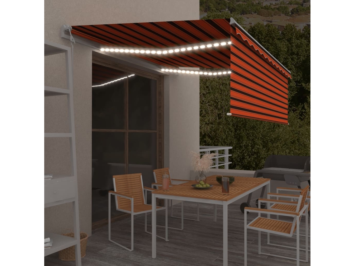 Vidaxl Toldo Autom. C/estore/led/sensor De Vento 4x3m Laranja/castanho
