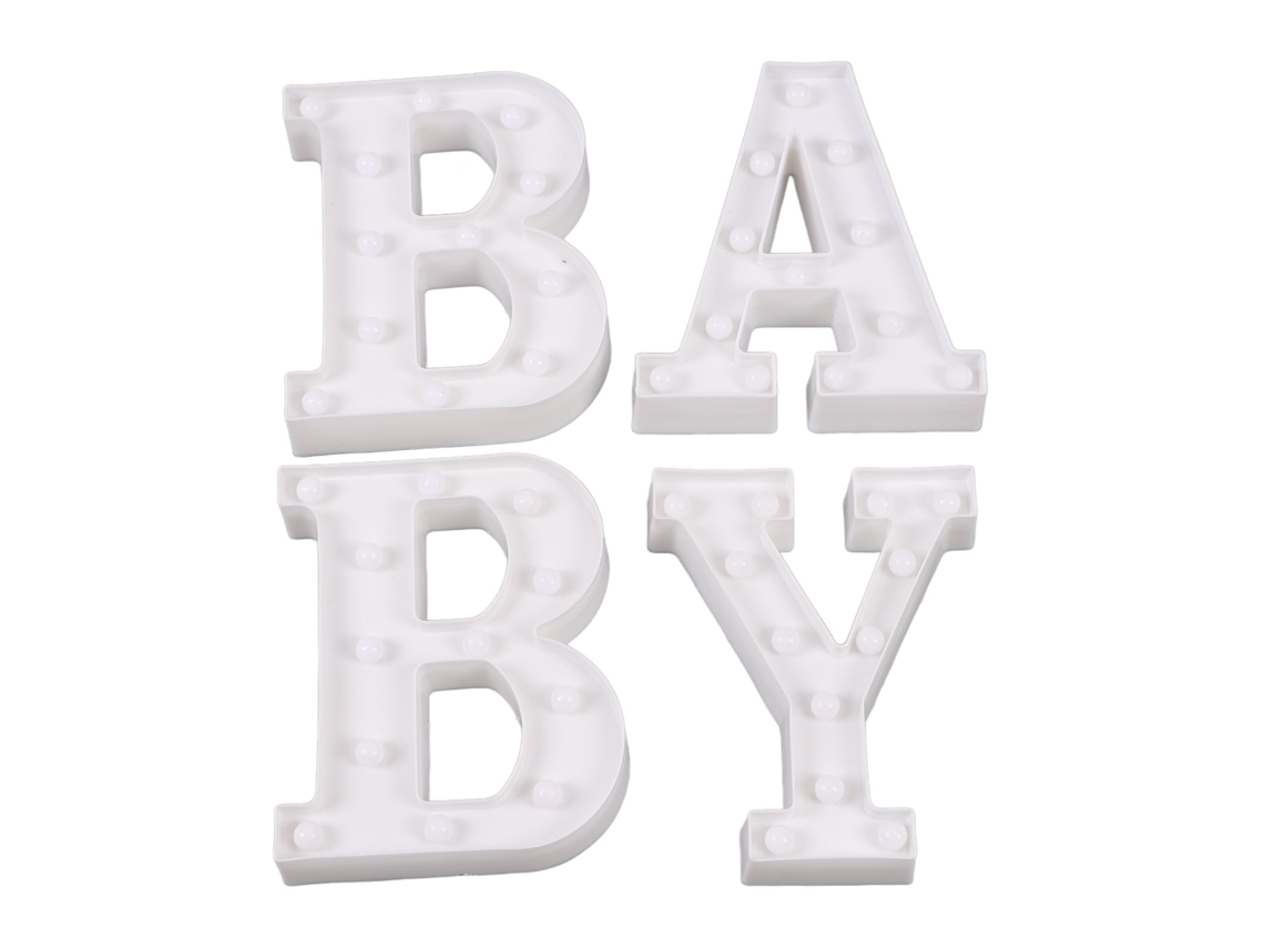 Conjunto de 2026 de letras grandes de LED branco quente com a palavra "Bebê" para decoração de festas de casamento, funciona a bateria.
