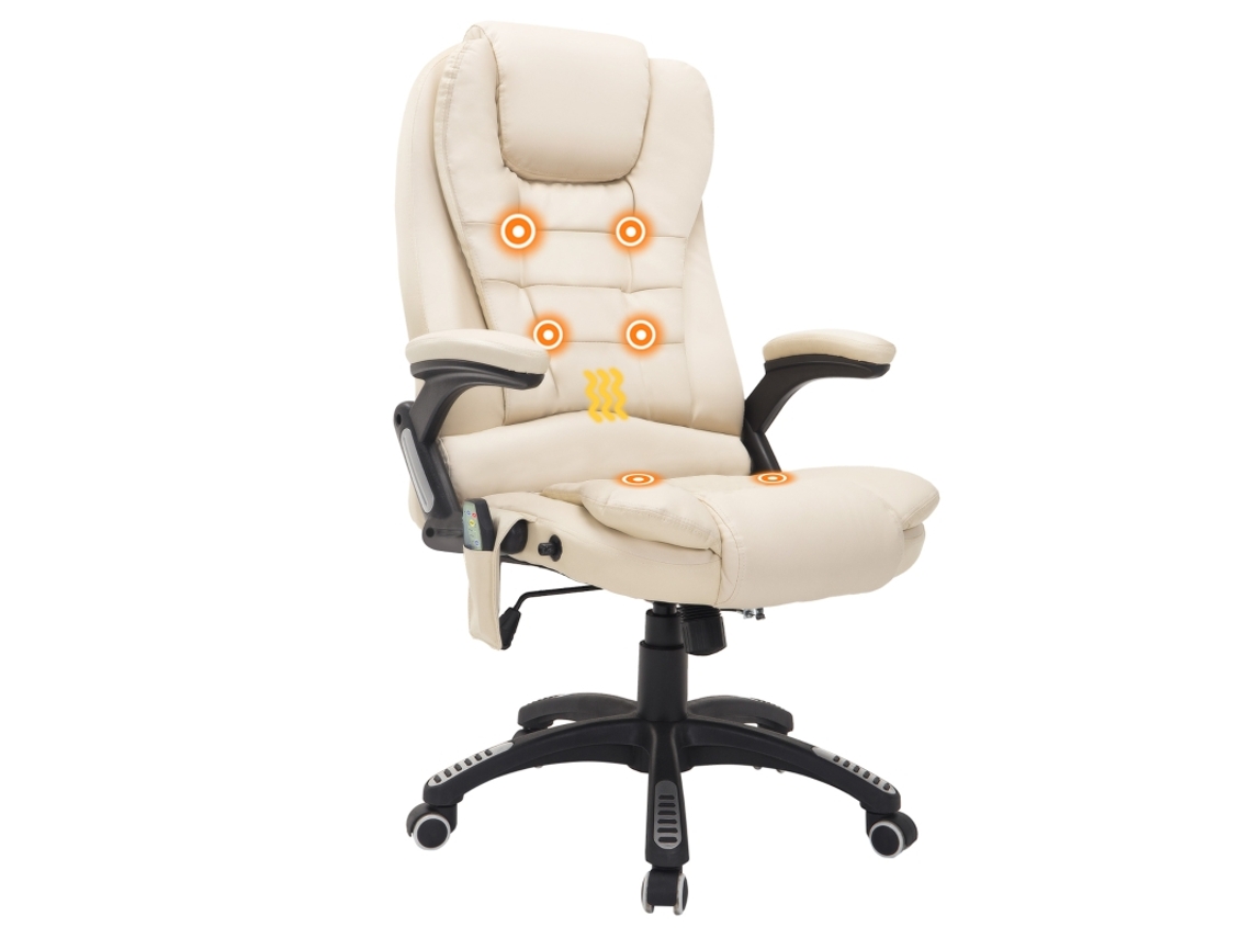 Cadeira de Escritório com Massagem, Altura Ajustável com 6 Pontos de Massagem, em Pu Bege ROLIPO