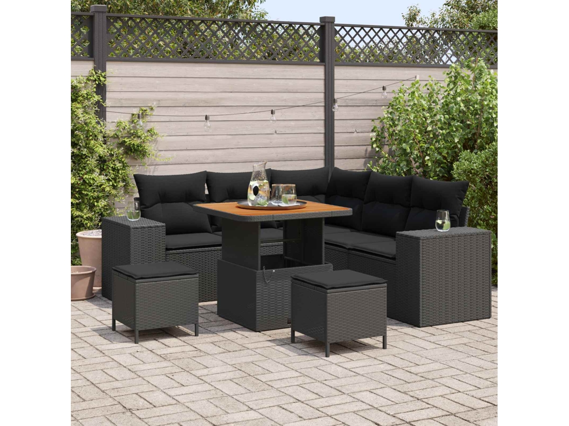 Vidaxl Conjunto De Sofá De Jardim 8 Unid. Preto Vime Pe