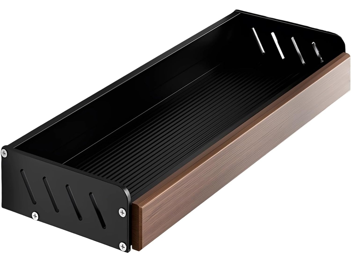 Prateleira De Madeira Nogueira 30cm Com Estrutura Alumínio, Para Montagem Na Parede, Ideal Para Cozinha E Banheiro