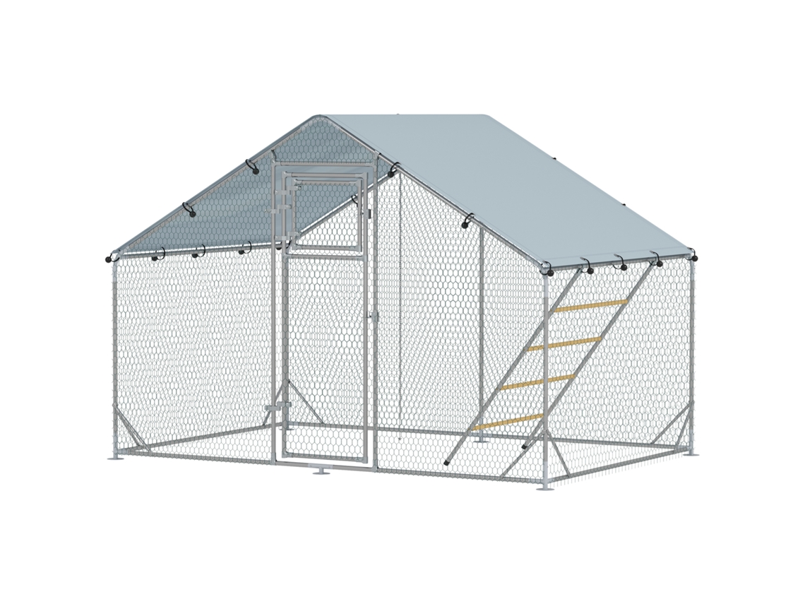 Galinheiro Aço Galvanizado S/MARCA, 3x6x2m, para 12 18 Galinhas, Teto Pe, Fechadura, Prata, para Coelhos