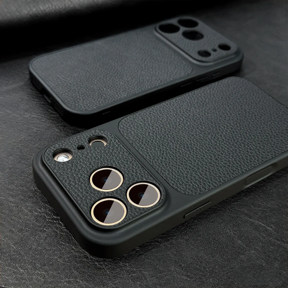 Capa Para Iphone 16 Pro Max Preta, Estilo Executivo, Em Couro Sintético Fosco, Resistente A Impactos E Colisões.