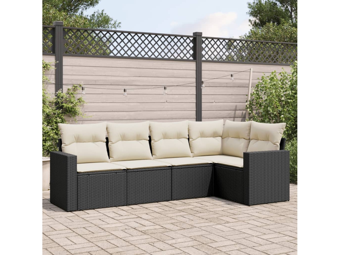 Vidaxl 5 Pcs Conjunto Sofás De Jardim Com Almofadões Vime Pe Preto