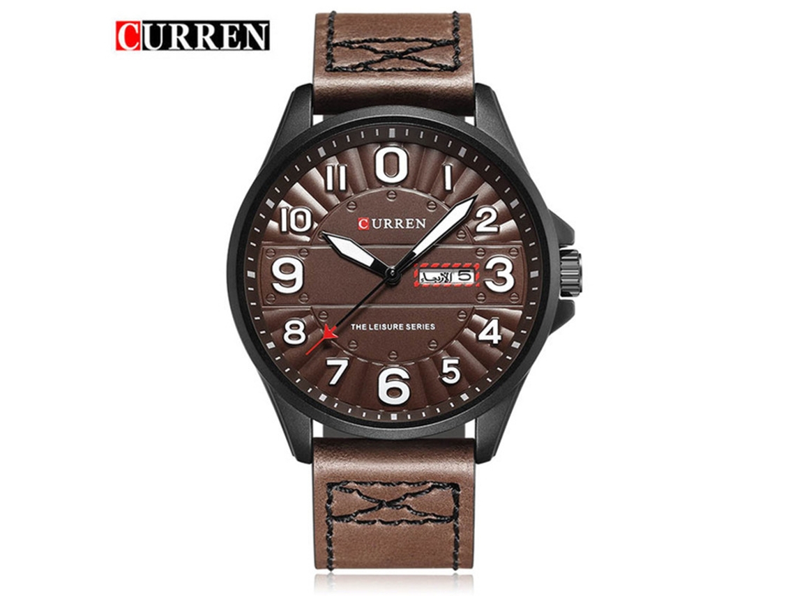 Relógio Masculino de Pulso com Pulseira de Couro, Movimento de Quartzo, Calendário, Estilo Casual. MDUG
