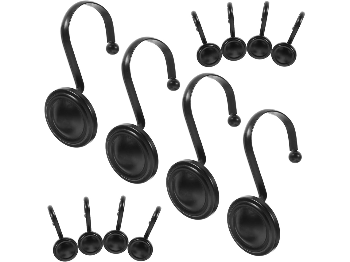 Varão Para Cortina De Chuveiro Com 12 Ganchos Ferro, Design Preto,