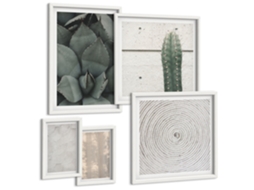 Composição De Quadros Na Parede Texturas Naturais, Madeira, Pedra Moldura Branca Fotos Para O Escritório Espelharte (conjunto De 5 Imagens)