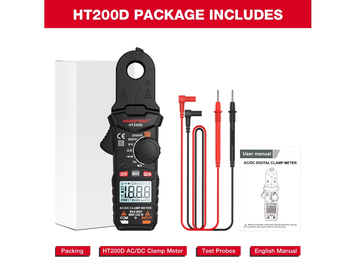 Multímetro digital Habotest HT200D 2000 Contagens True RMS 600V 200A