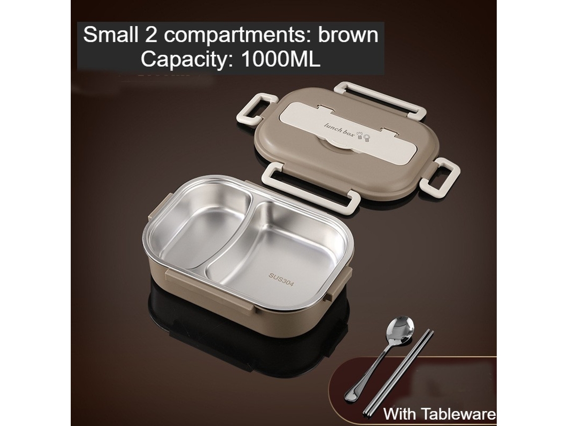 Lancheira Bento À Prova de Vazamentos para Adultos-Marrom Duas Grades 1000Ml Talheres-1000Ml LUUCOZK