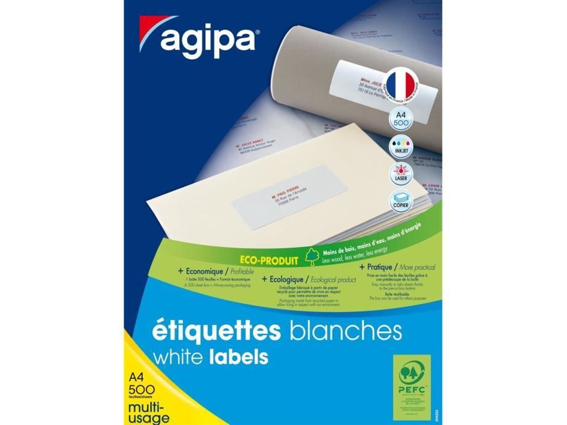 Caixa De 500 Folhas A4 4000 Etiquetas Multiusos Permanente 105x72 Mm Branco Agipa