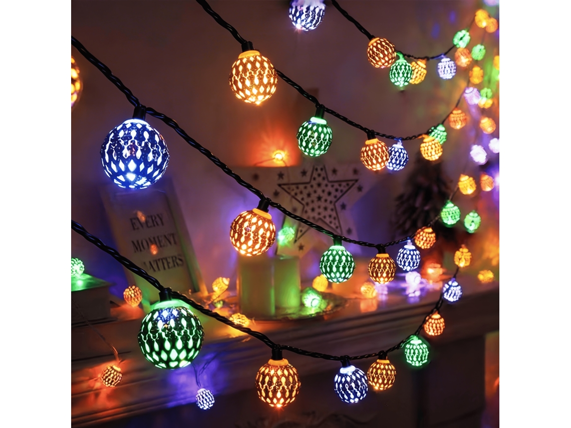 1 Cordão de Bolas Marroquinas, 30/20 Leds com 8 Modos de Iluminação, Ideal para Jardim, Camping, Festas, Dia Das Mães, Dia da Independência BRILVIBERA