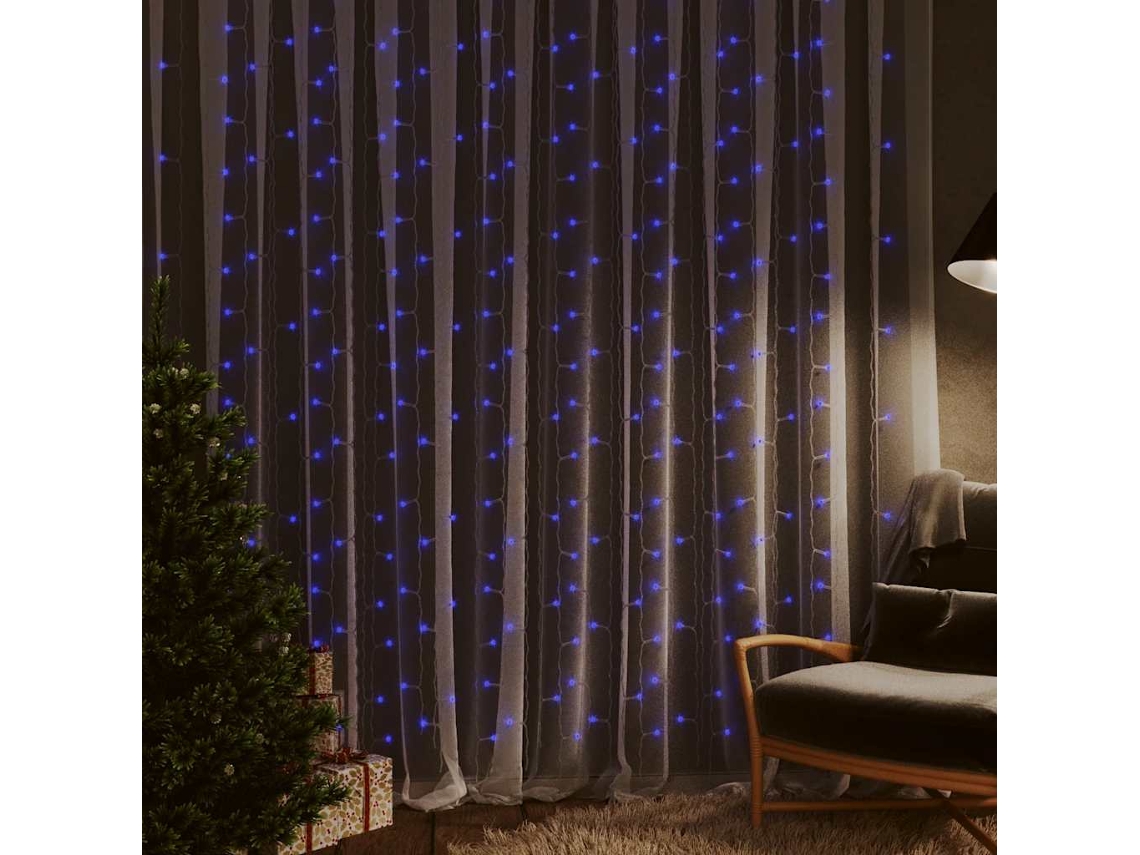 Vidaxl Cortina Iluminação 300 Luzes Led 3x3 M 8 Funções Azul