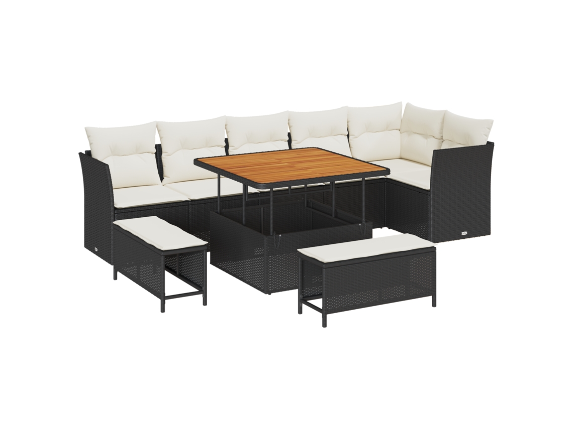 Conjunto 9 Conjunto De Móveis De Jardim Vidaxl Preto Vime Pe (100 X 100 X 71 Cm)