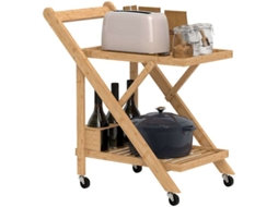 Carro de Cozinha BAGOLY Dobrável em Bambu com 2 Prateleiras, 4 Rodas e 3 Suportes para Vinhos (66x40x70 cm)