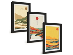Composição De Quadros Padrões De Montanhas Coloridas, Rios, Estilo Japonês Espelharte (3 Peças 20x30 Cm)