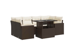 Conjunto de 7 Sofás de Jardim com Almofadões Vime Pe Castanho MAISON EXCLUSIVE (7 pcs)