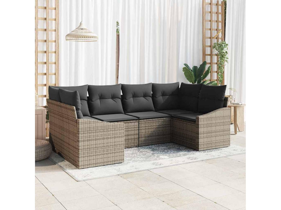 Vidaxl Conjunto De Sofás 6 Unid. Cinzeto Vime Pe