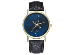 Reloj De Cuarzo Con Correa De Cuero Pu Moda Dial Redondo Cielo Estrellado Negro