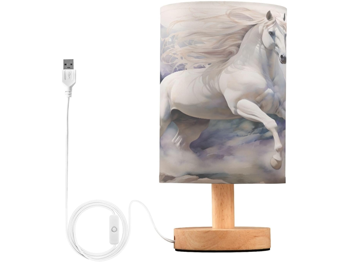 Abajur De Mesa Mnsruu Em Formato Cavalo, Com Led Branco E Portas Usb Para Carregamento, Cúpula Em Tecido De Linho, Ideal