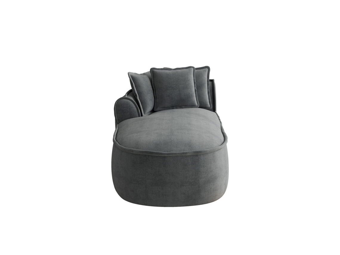 Sofá Com Chaise Longue Esquerda Em Chenille Com Almofadas, Moderno, Cinzento