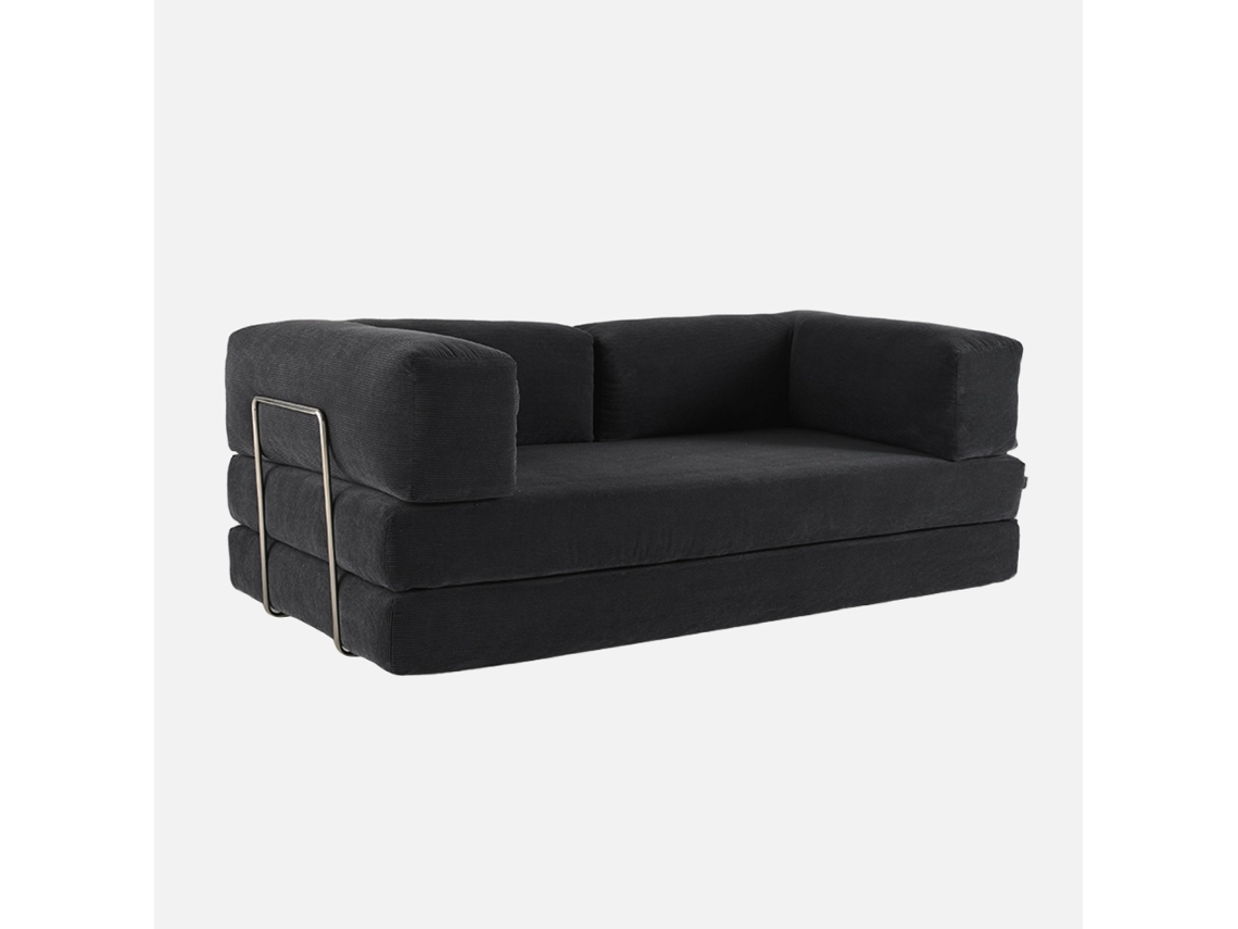 Sofá-cama Conversível Em Veludo Canelado Com Estrutura Cromada, 3 Lugares, Antracite