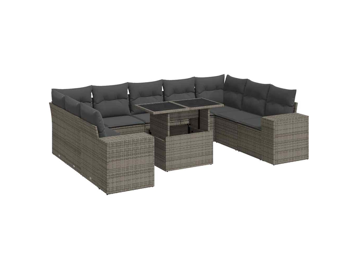 Conjunto de 10 Sofás de Jardim com Almofadões Vime Pe Cinzento MAISON EXCLUSIVE