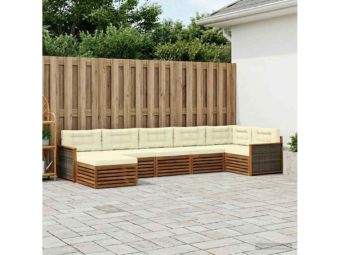 Vidaxl Conjunto De Sofás Para Exterior 7 Pcs Natural E Creme