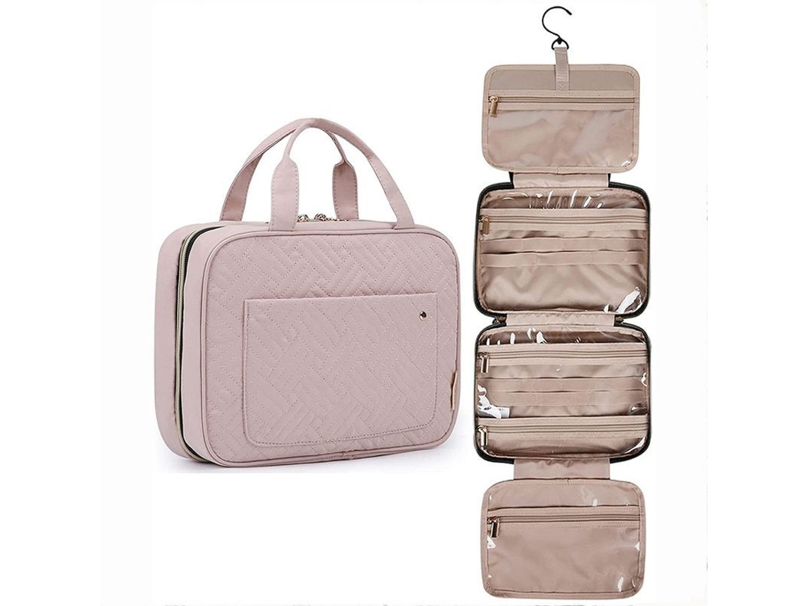 Bolsa de Aseo Viajera, Linjou, Gancho, Impermeável, Cosmética, Recipientes, Tamanho Completo, Rosa