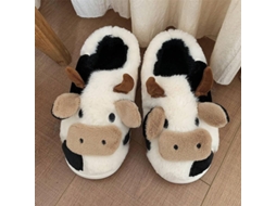 2026 zapatillas de Invierno Suaves para Mujer Con Estilo Cálido Y Antideslizante de Algodón Con Estampado de Vaca