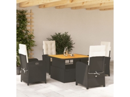 Conjunto 5 Peças Jantar P/ Jardim C/ Almofadões Vime Pe Preto Dkd Home Decor