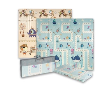 Tapete para Brincar de Bebê Xxl180X200 Cm Tapete Dupla Face Muito Acolchoado Dobrável e com Bolsa de Transporte Oceano BUDDY BABY