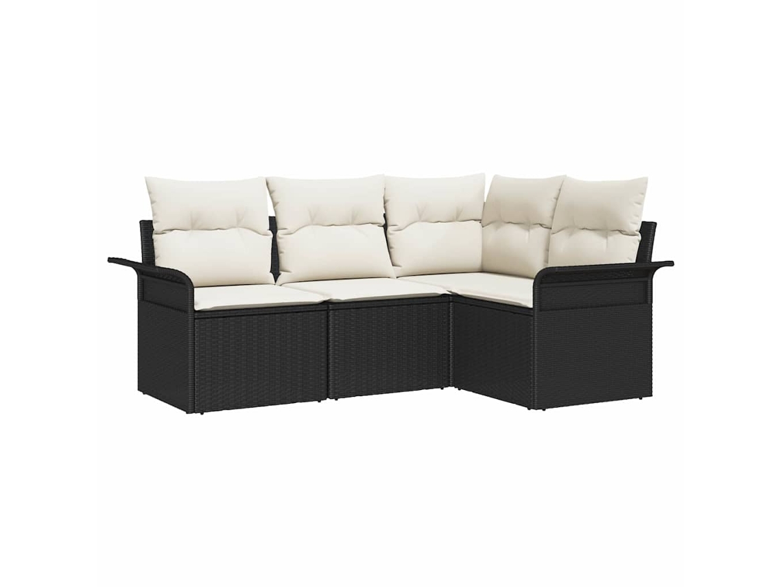 Conjunto de Sofá de Jardim 4 Pcs Preto Vime Pe HARLANV1