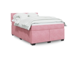 Vidaxl Cama Com Molas/colchão 140x190 Cm Veludo Rosa